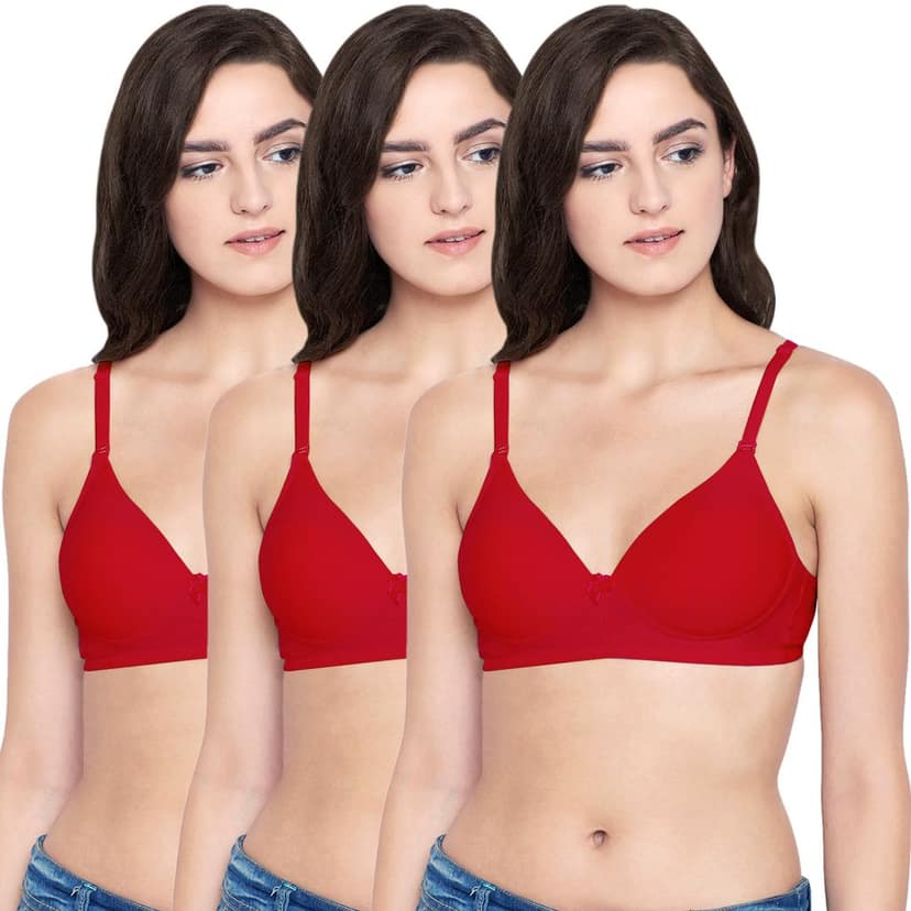 Bodycare Cotton Spandex Padded Non wired Tshirt Bra-Pack of 3