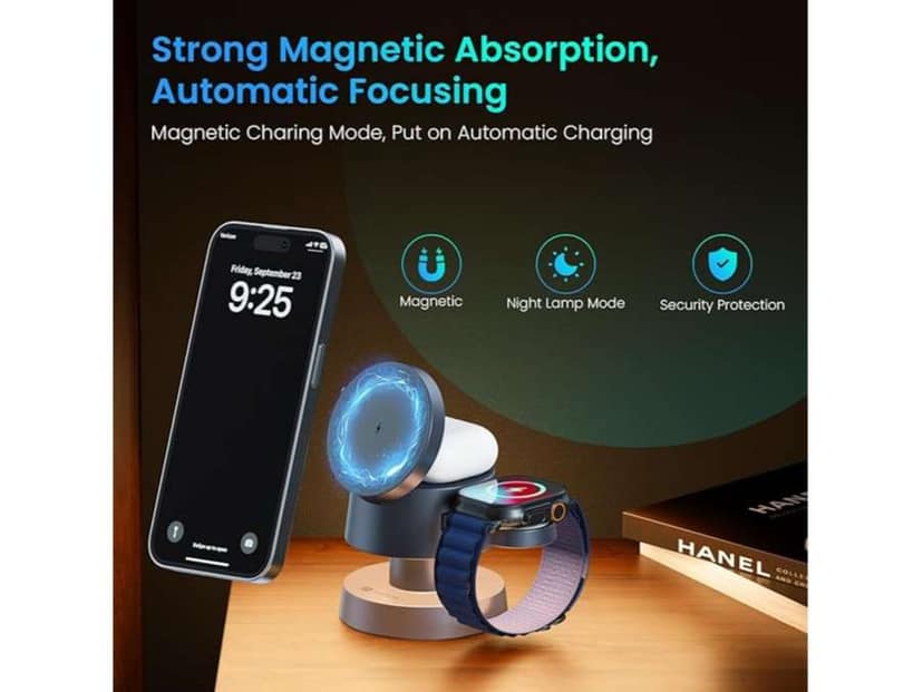 Portronics TriCharge 4-in-1 Fast Charging Wireless Charger for iPhone with Night Lamp, Wireless Charging for Airpods & Apple Watch, MagSafe Compatible, for iPhone view 3