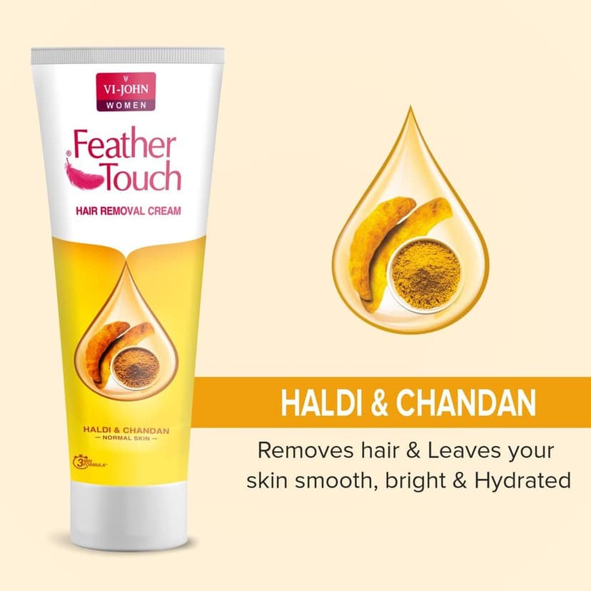 VI-JOHN Women Feather Touch Haldi Chandan Hair Removal Cream for Women With No Ammonia Smell, For Normal Skin - 40g | Suitable for Legs, Underarms, Bikini Line, Arms | 2x Longer Lasting Smoothness than Razors view 3
