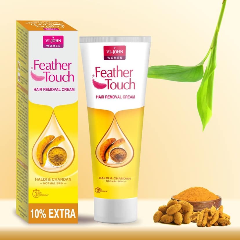 VI-JOHN Women Feather Touch Haldi Chandan Hair Removal Cream for Women With No Ammonia Smell, For Normal Skin - 40g | Suitable for Legs, Underarms, Bikini Line, Arms | 2x Longer Lasting Smoothness than Razors view 6