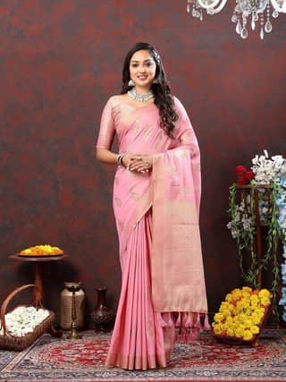Pink Cotton Woven Design with Zari Weaving Design Saree