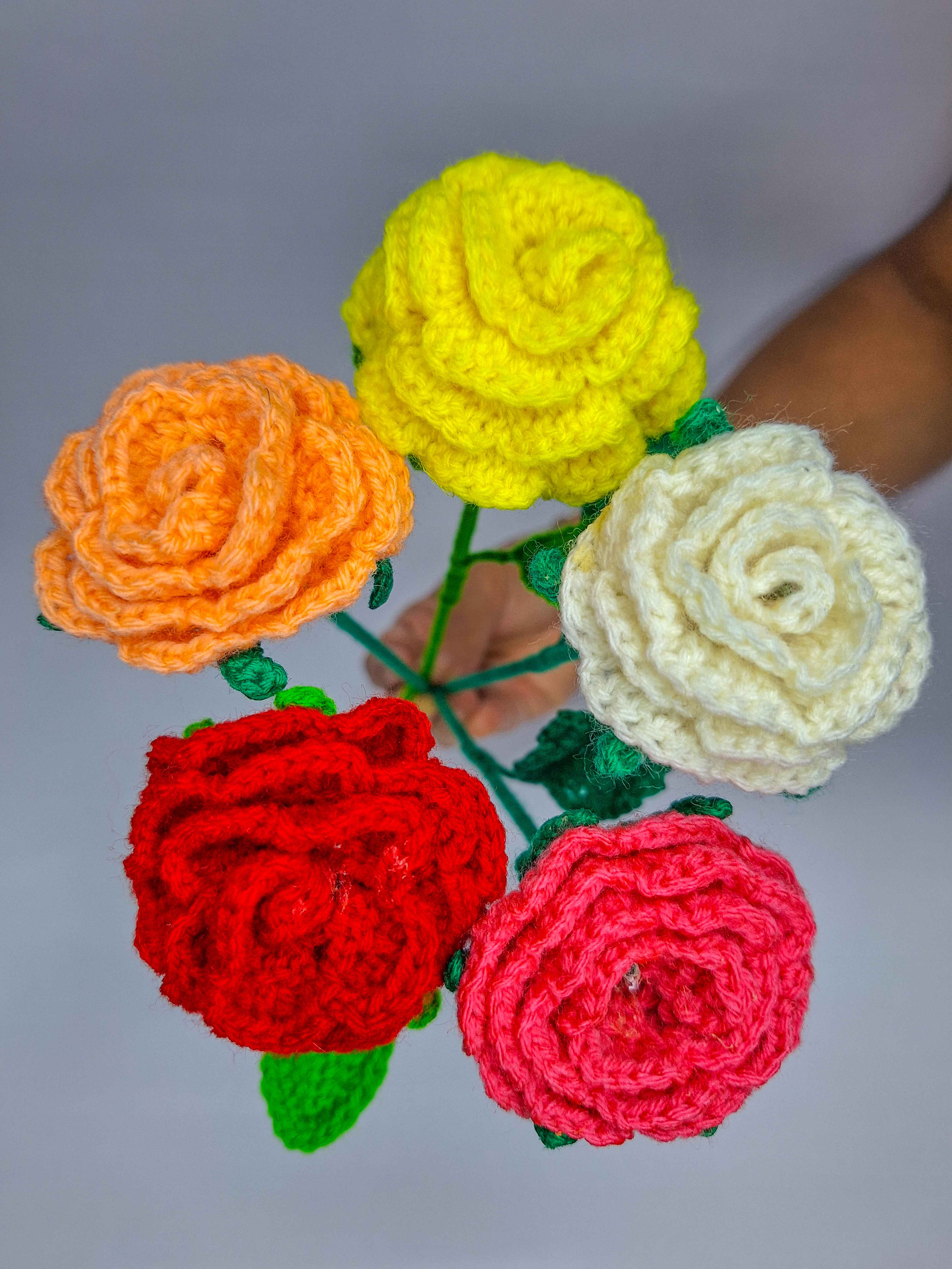 CROSHIA HUT Handmade Crochet Rose Flower Stick- Any 1