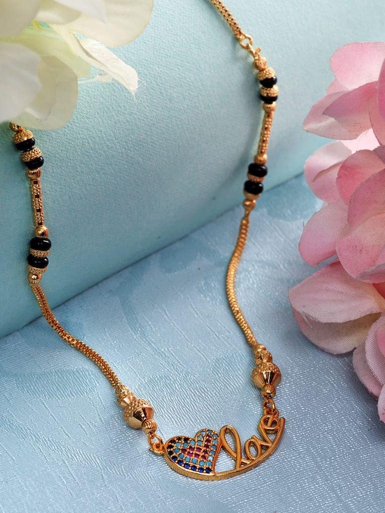 Gold Toned Heart Shaped Stone Studded & Beaded Mangalsutra view 2