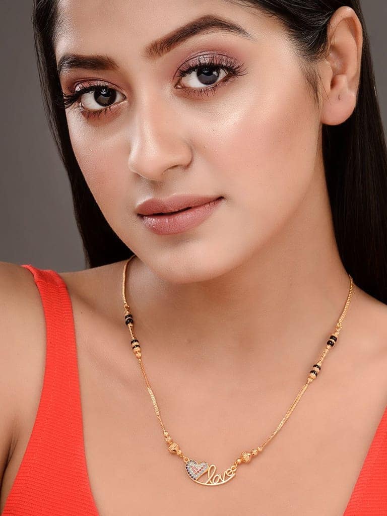 Gold Toned Heart Shaped Stone Studded & Beaded Mangalsutra view 3