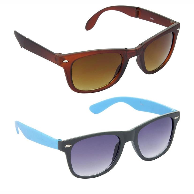 HRINKAR Men Women Boys & Girls Pilot Sunglasses Brown & Blue Frame, Brown & Grey Lens (Medium) Pack of - 2