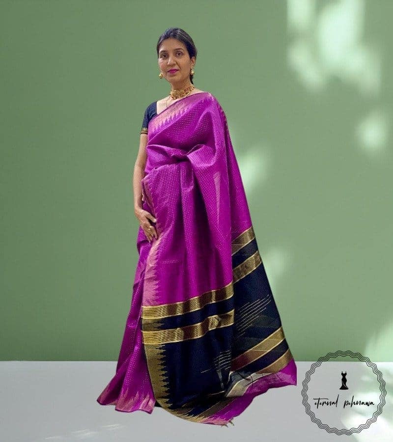 Attractive Semi Raw Silk Raindot Body Buta with Border