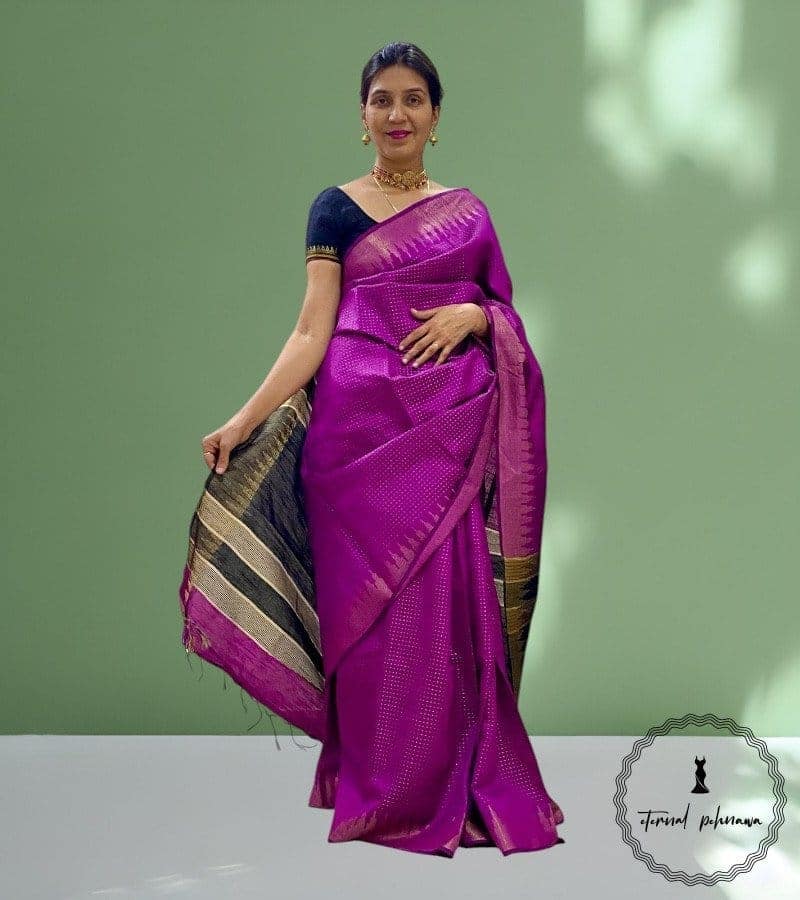 Attractive Semi Raw Silk Raindot Body Buta with Border view 3