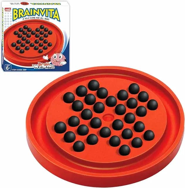 Ankit Toys & Games Brainvita Marble Solitaire Board Game Red for Kids & Adults 6+ Years Peg Puzzle Strategy Brain Teaser Educational Toy with Glass Marbles Travel Friendly Family Game view 3