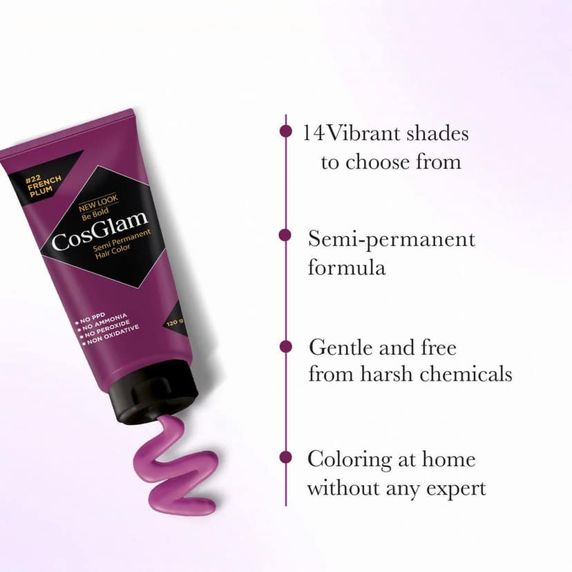 COSGLAM Semi Permanent Hair Color, No Peroxide, Non Oxidative, Ammonia Free Hair Colour 22 French Plum - 120gm view 5