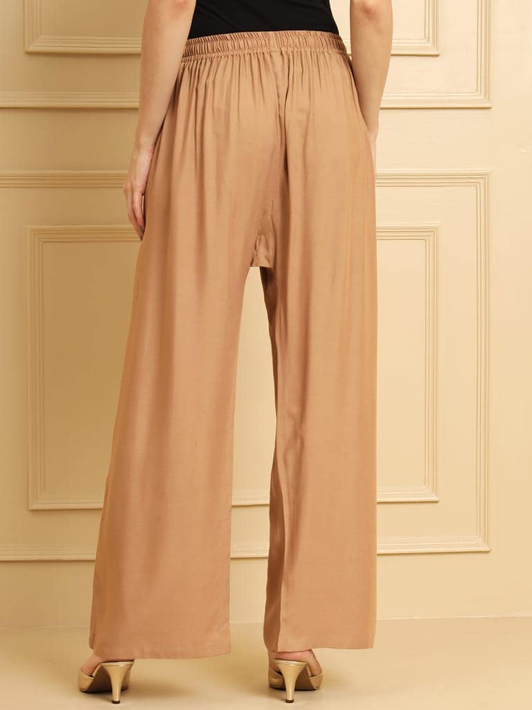 Soft Colors Regular Fit Pocket Palazzo (Beige) view 5