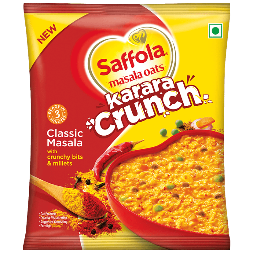 Saffola Masala Oats - Karara Crunch, Classic Masala, Tasty Recipe, 42 G view 2