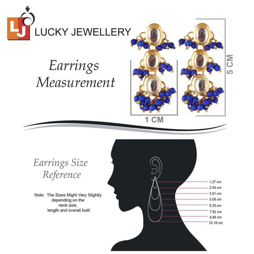 Lucky Jewellery Traditional Back Meenkari Gold Plated uncut kundan Blue Earrings (219-J5EK-1811-B) view 6