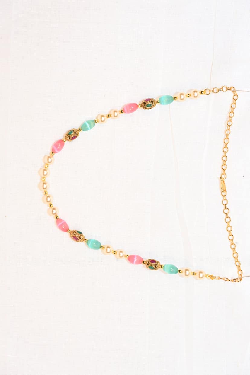 Gold-toned and pink necklace view 3