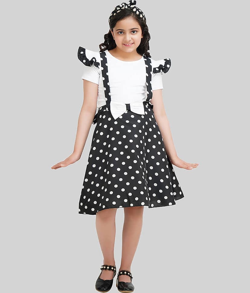 Being Naughty Pack of 1 Girls Polyester Top With Skirt ( White & Black )