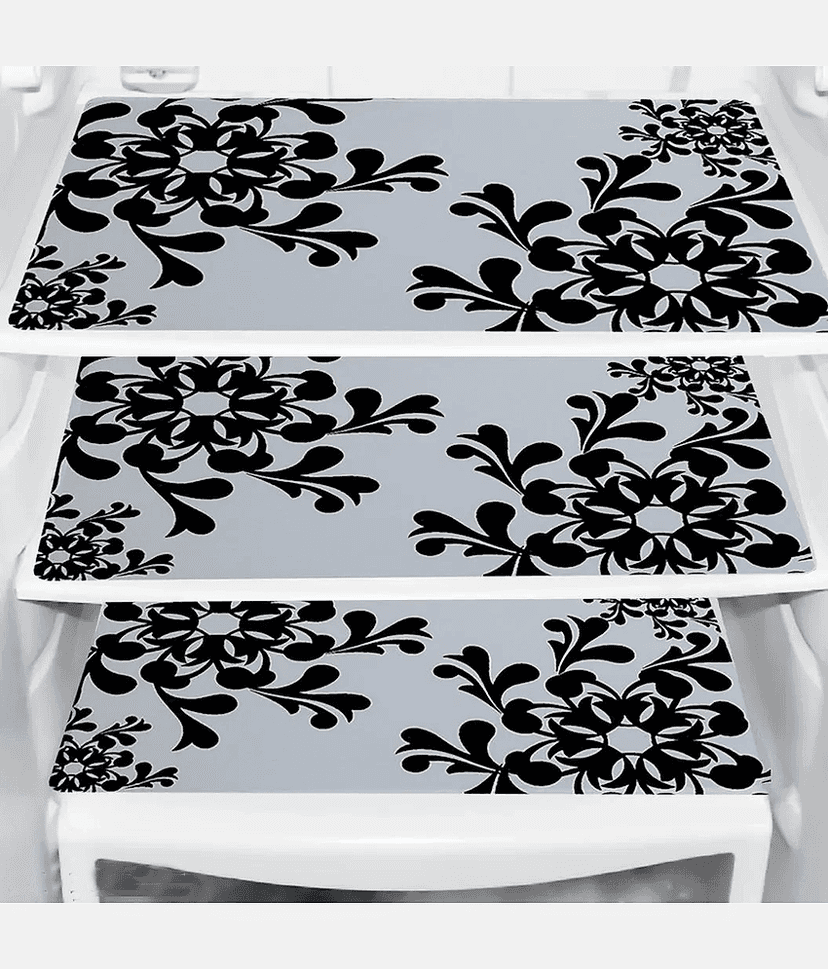 Crosmo Polyester Nature Fridge Mat & Cover ( 99 53 ) Pack of 6 - Black view 2