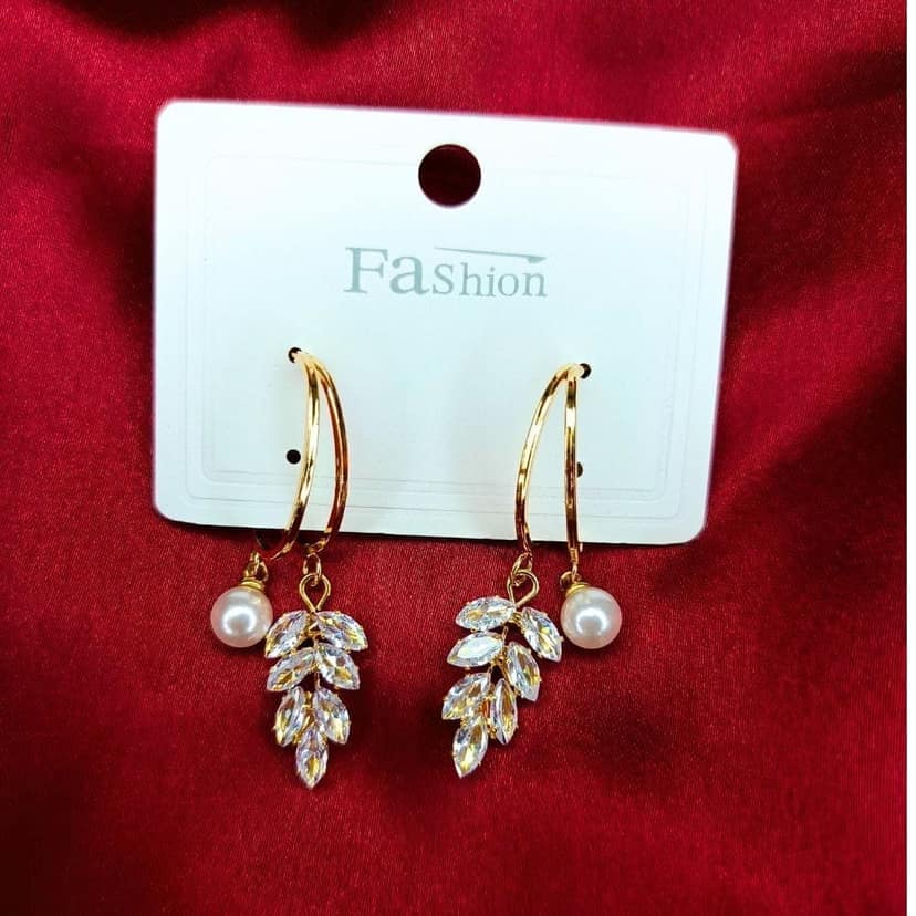 Jewelryklub American Diamond Stone Earrings With Pearl Drop For Girls Women view 3