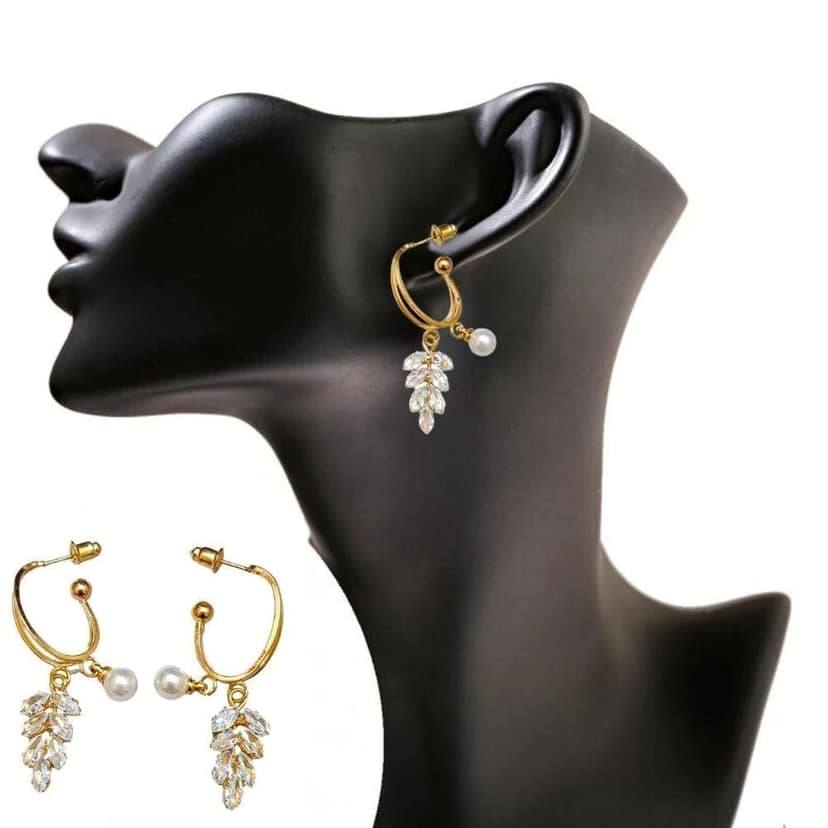 Jewelryklub American Diamond Stone Earrings With Pearl Drop For Girls Women view 4