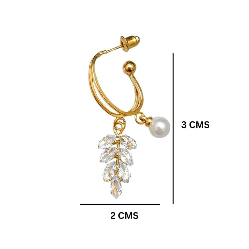 Jewelryklub American Diamond Stone Earrings With Pearl Drop For Girls Women view 5