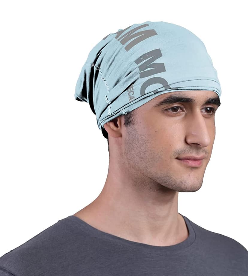 FREECULTR Unisex Bamboo Bandana, Anti Microbial Super Soft & Comfort Fit, Breathable Multipurpose Headband, Face Mask for Dust Protection and Sun - Printed Pack of 3-Black,Chalk Blue,White view 3