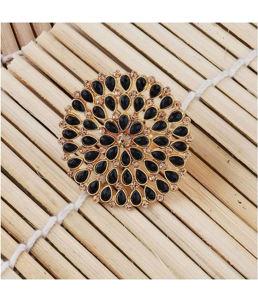 Adjustable Round Gold Tone Stylish Traditional Finger Ring For Women And Girl view 2