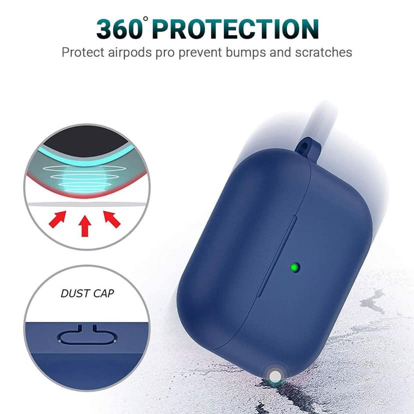 LIRAMARK Silicone Soft Case Cover with Buckle for Airpods Pro (2019), AirPods Pro 1st Generation (Midnight Blue) view 6