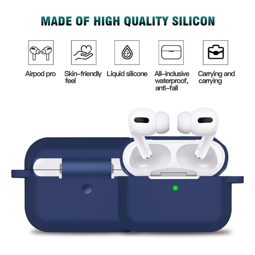 LIRAMARK Silicone Soft Case Cover with Buckle for Airpods Pro (2019), AirPods Pro 1st Generation (Midnight Blue) view 7