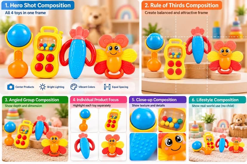 KTRS Enterprise Baby Rattle Toy Set for Infants, 4-Piece Multicolour Sensory Toys with Ball Rattle, Bead Rattle, Textured Teether and Butterfly Toy view 7
