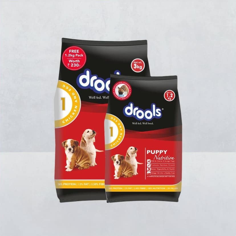 Drools Puppy Dry Dog Food 3 kg With Free 1.2 kg Pack - Chicken And Egg