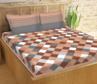 Lali Prints Jaipuri Brown White Geometric Cotton 130 TC Queen Bedsheet 2 Pillow Covers