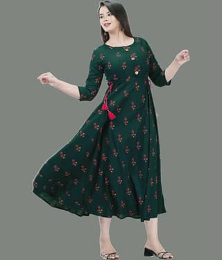 anushansa Pack of 1 Rayon Printed Anarkali Women's Kurti - ( Green )