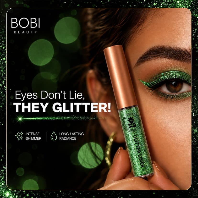 BOBI Glitter Eyeliner Green | Diamond Sparkle Finish | Waterproof Long Wear | Quick Dry Smudge proof | Felt-Tip Precision | Cruelty-Free Paraben-Free-5ml view 2