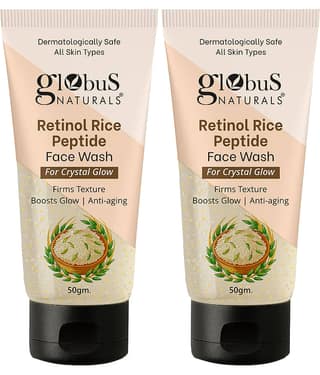 Globus Naturals Retinol Rice Peptide Face Wash,For Crystal Glow,All Skin Types,50Gm (Pack of 2)