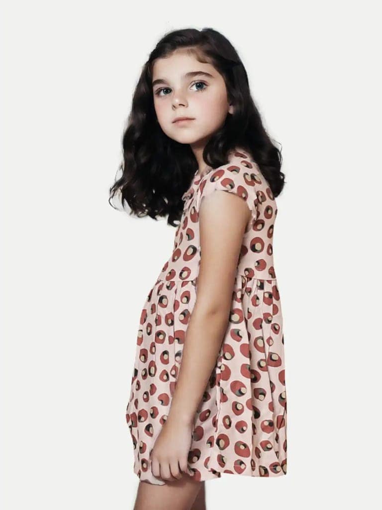 Girls Beige Floral Printed Dress view 3