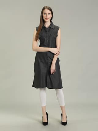 Denim Solid Kurta, Black - M (Style -2483)