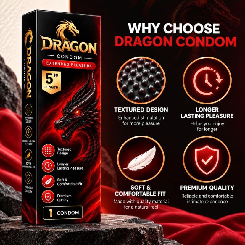 Dra-gons Cond-ome For Men 7-inch for regular use | Ultra Soft | Long Lasted | Extra Pleasure | Extra size view 2