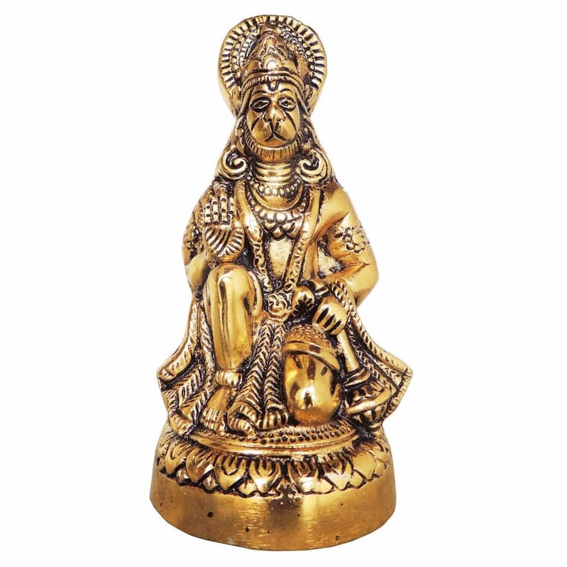 Aluminium Hanuman Ji Statue With Brass Antique Artistic Finish, Height : 6.2 Inch (ASMAS256 G) view 2