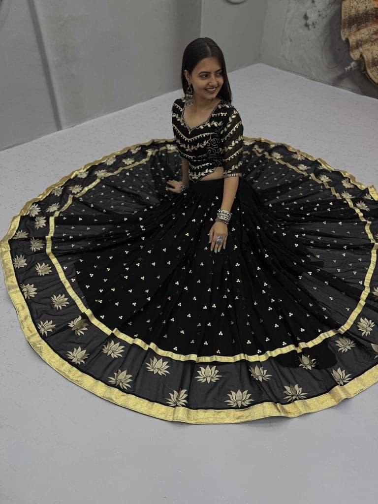 Black Lehenga Choli for Women - Bollywood Style Wedding Lehenga - Festive Wear view 3