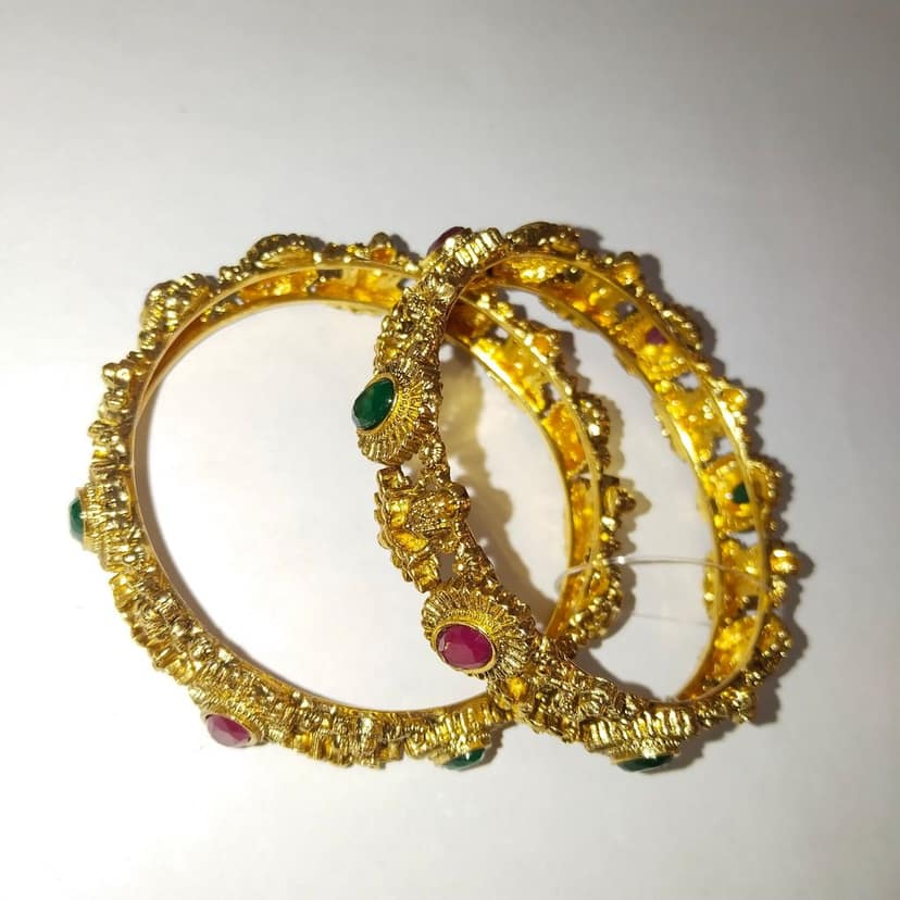 Gold Plated Kundan Bangles with Ruby and Emerald Stones for Women view 2