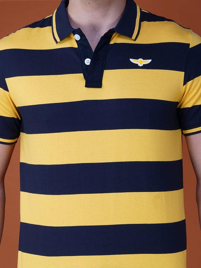 Men's Stripe Polo T-shirt Navy-Yellow view 4