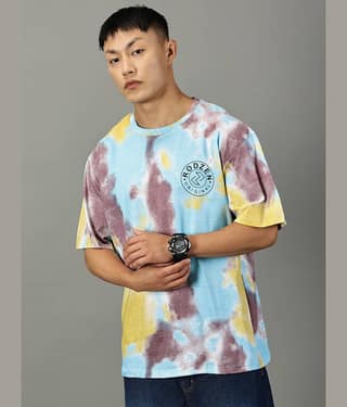 RodZen Cotton Oversized Fit Printed Half Sleeves Men's Round T-Shirt - Blue ( Pack of 1 )