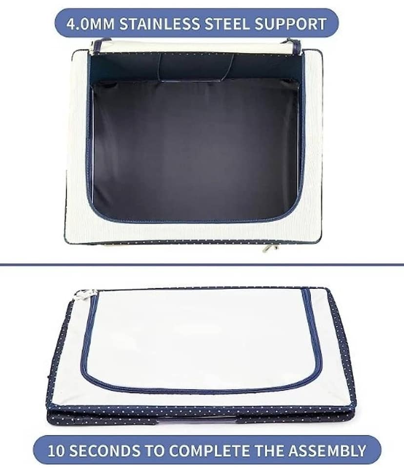 (Pack of 1) Steel frame Double Opening Zipped Storage Organiser bag with Window Folding Bag -Under Bed Closet Wardrobe Box view 2