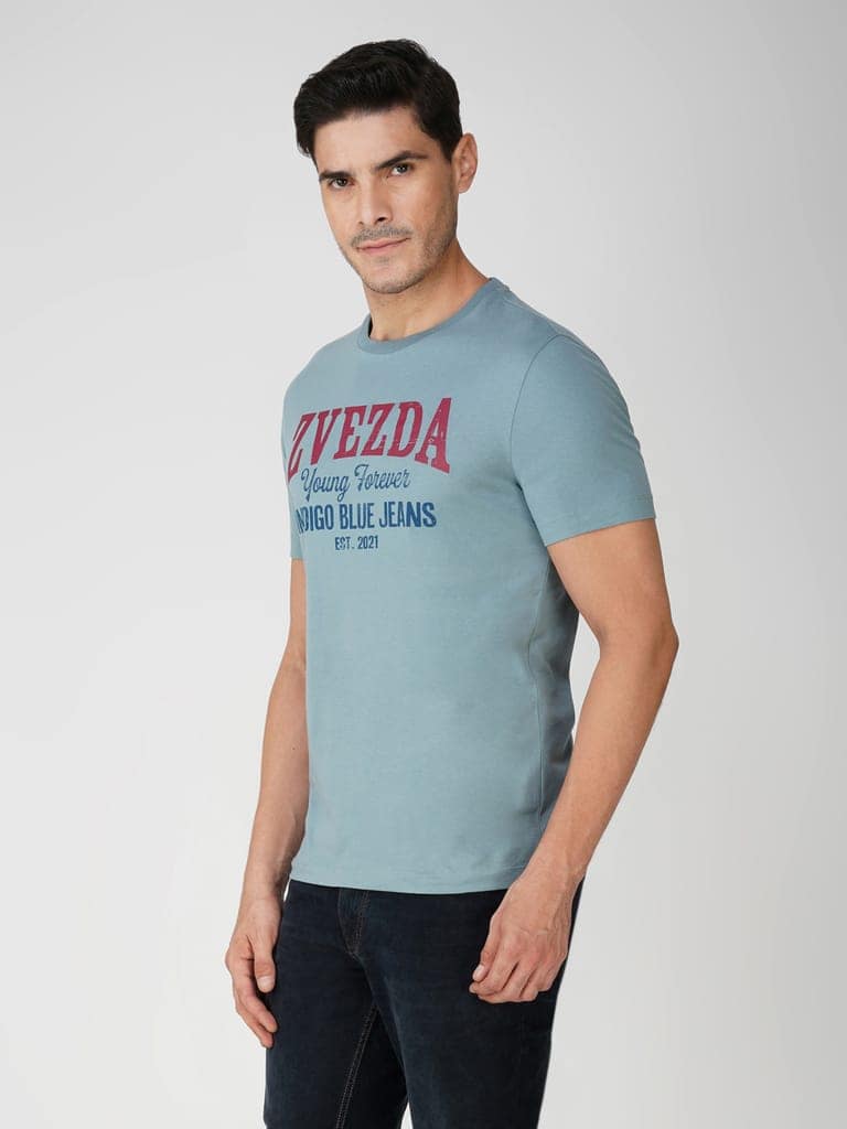 Men’s Branded 100% Cotton Jersey T-Shirt Blue view 4