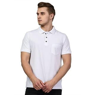 Tee Stores Mens White Solid 100% Cotton Polo Collar T-Shirt