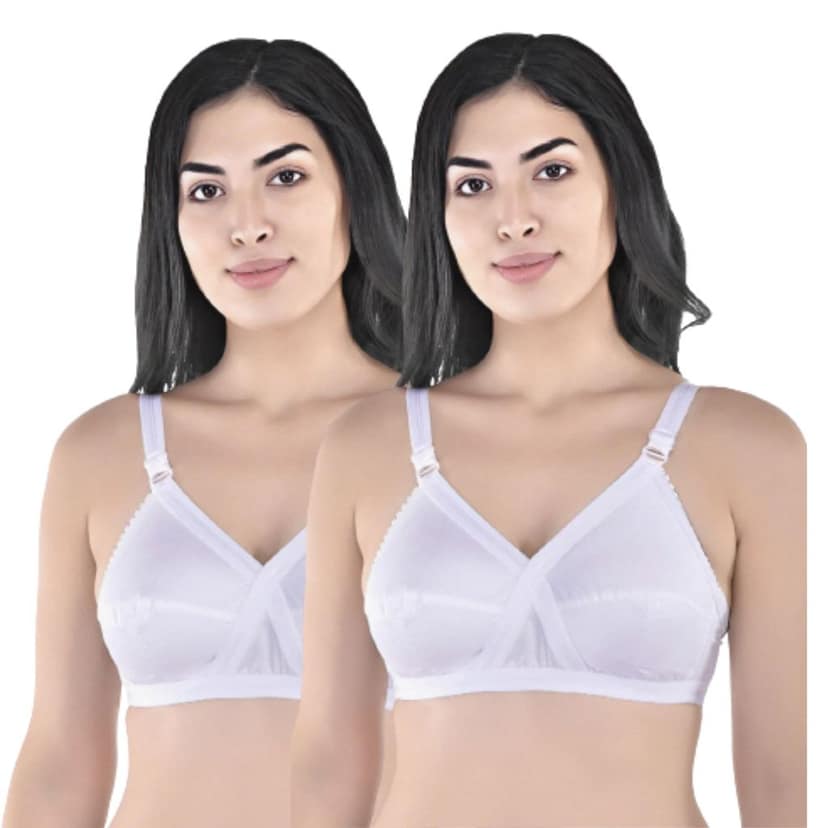 FASHION BONES Women's Cotton Cross Bra | Full Coverage, Non-Padded | Daily Use Cotton Bra | White & Beige | Combo (Pack of 2) view 8