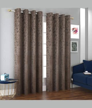 Kraftiq Homes Abstract Blackout Eyelet Curtain 5 ft ( Pack of 2 ) - Brown