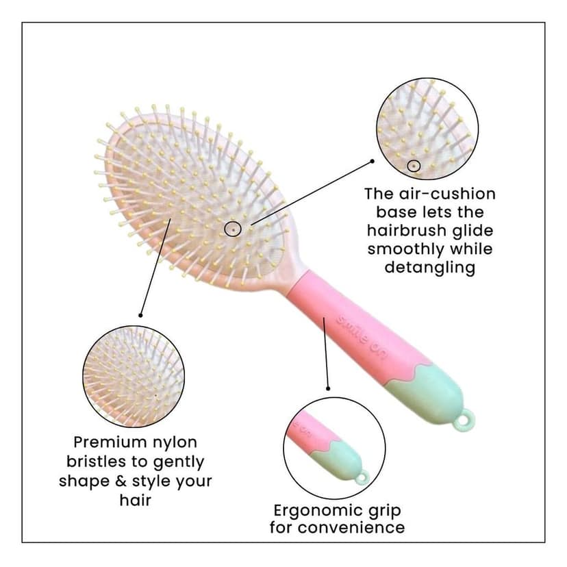 Hair Brush with Strong & Flexible Nylon Bristles having Anti-static Ball Tips, For Grooming, Straightening, Smoothing in Pink Colour view 3
