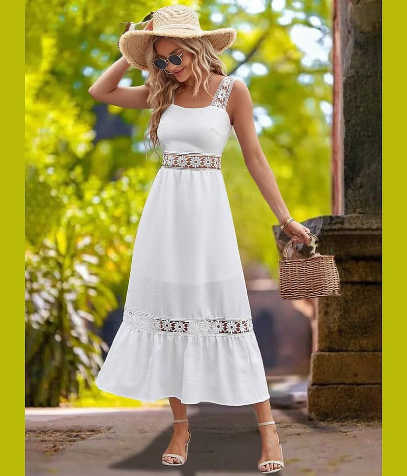 ZELZIS Women Crepe Crochet Maxi ( Black )