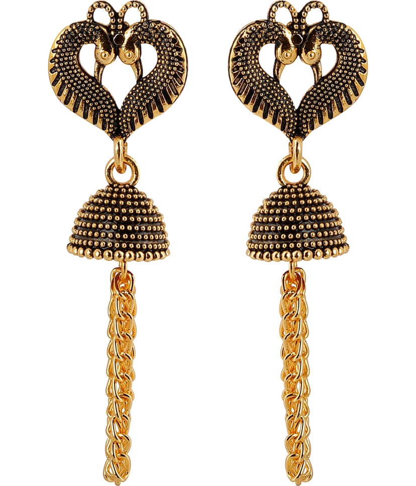 SILVER SHINE Beautiful Peacock Heart Shape Tassel Dangler Earrings for Women