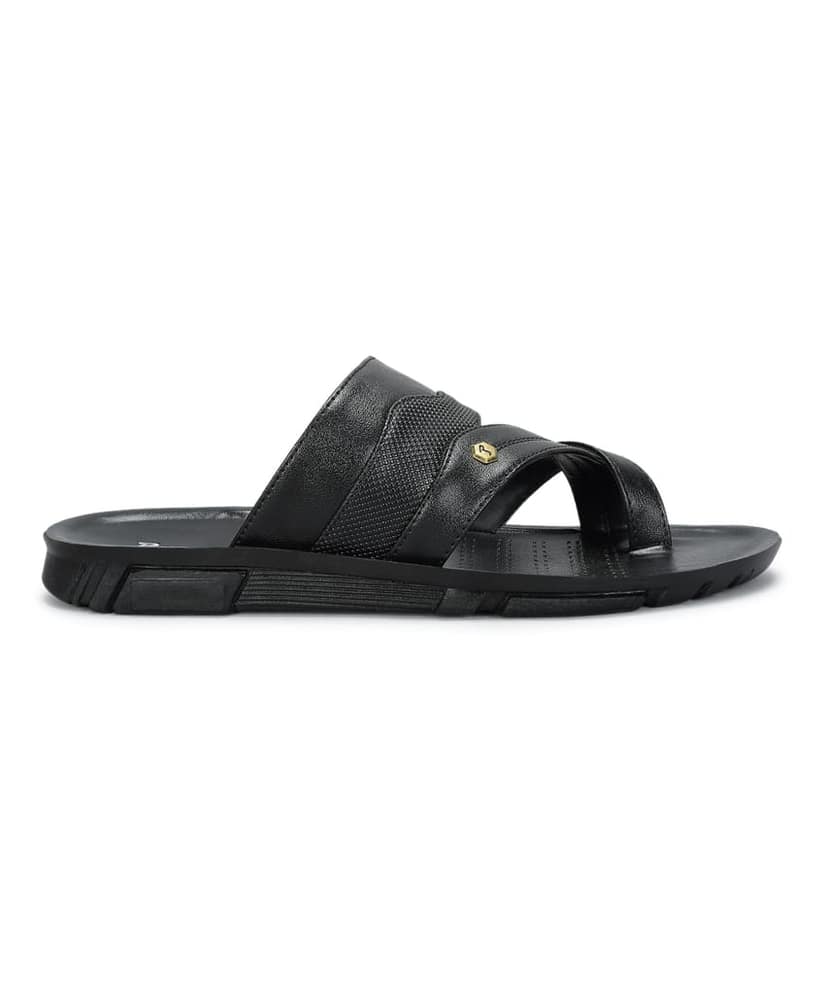 Paragon Men's Slip-on Black Sandals for Men | Comfortable Sole & Durable view 3
