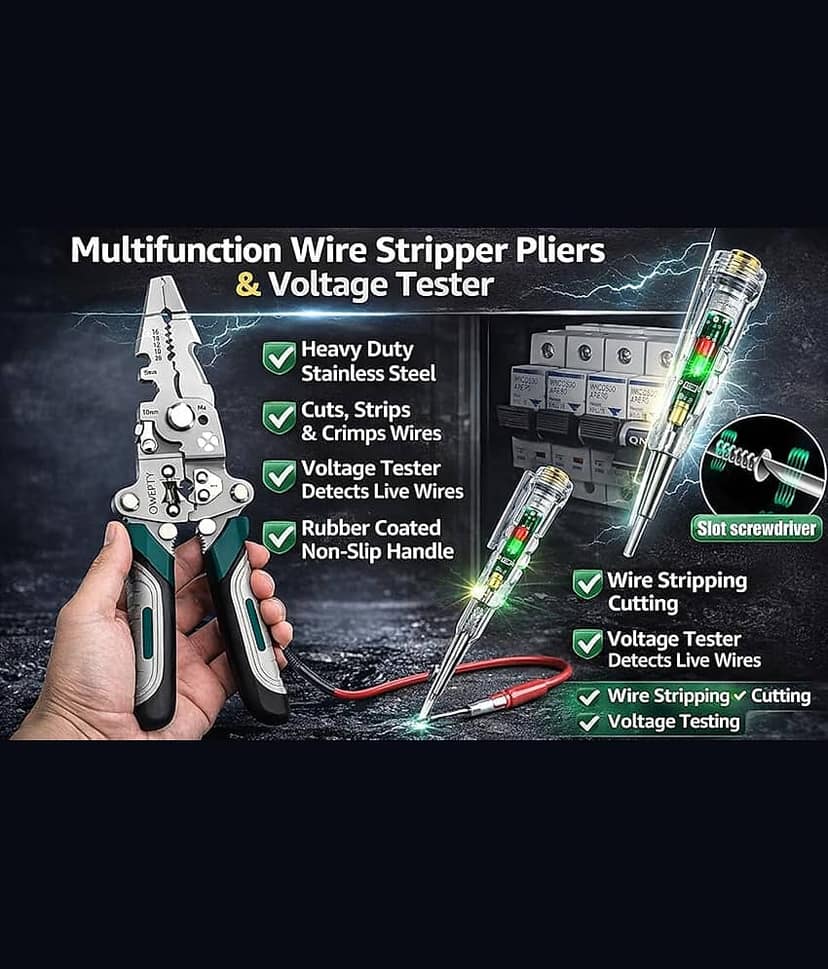 20-in-1 Multifunctional Stainless Steel Wire Cutter Foldable Wire Stripper Crimper Cable Cutter Pliers Non slip Grip for Cutting Electrical Stripping Tool & Crimping Tool with [LED Voltage Tester Pen]